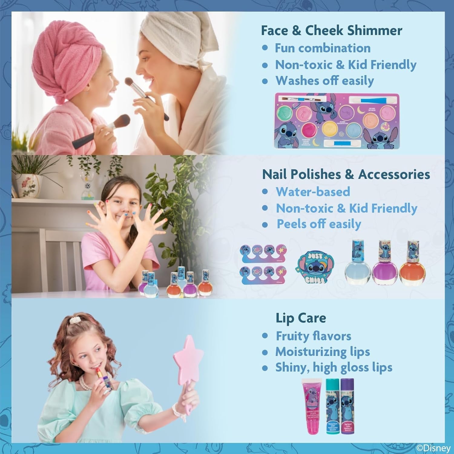Heavenly Gadget Stitch Stitch Play Makeup Kit – Washable & Safe for Kids (Ages 3+)