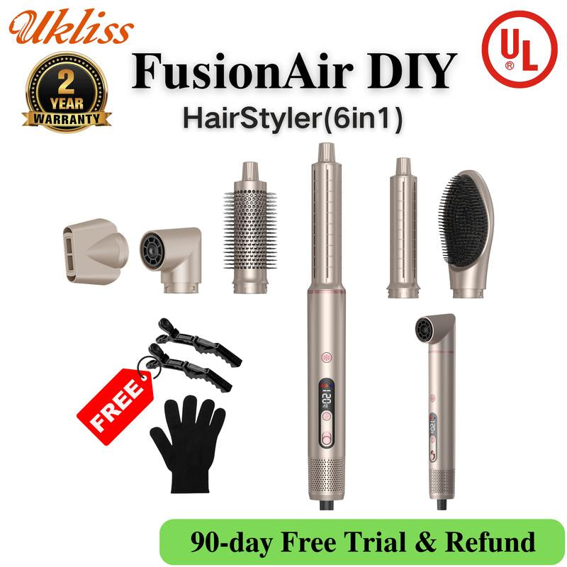 【NEW LAUNCH】UKLISS Fusionair DIY Hairstyler 8 in 1 Champagne Gold 90-Day Free Trial & Refund 2 Year Warranty 110000RPM Hairdryer + Haircurler + Hairstraightener + Hotairbrush + Lowtemperaturehaircare + Negativeions + Blowoutboost + Hairdiffuser + Fluffier