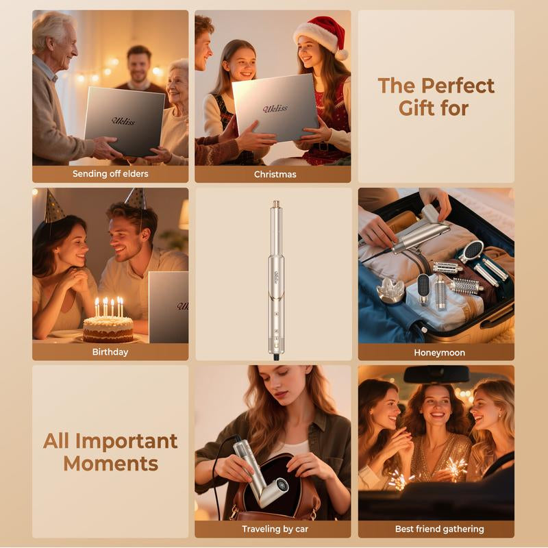 【NEW LAUNCH】UKLISS Fusionair DIY Hairstyler 8 in 1 Champagne Gold 90-Day Free Trial & Refund 2 Year Warranty 110000RPM Hairdryer + Haircurler + Hairstraightener + Hotairbrush + Lowtemperaturehaircare + Negativeions + Blowoutboost + Hairdiffuser + Fluffier