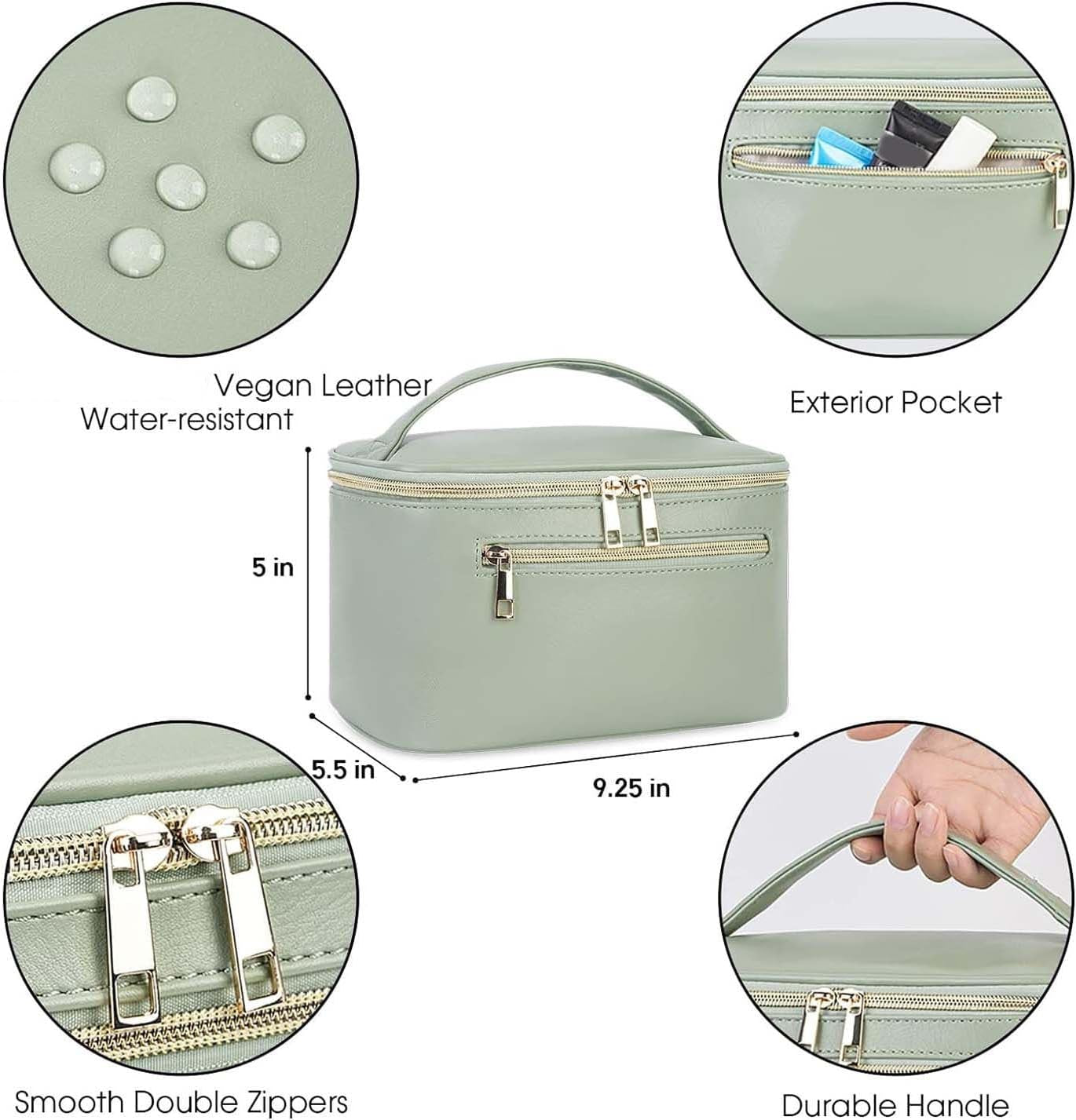 Heavenly Gadget Sage Green Leather / Medium Sage Vegan Leather Makeup Organizer