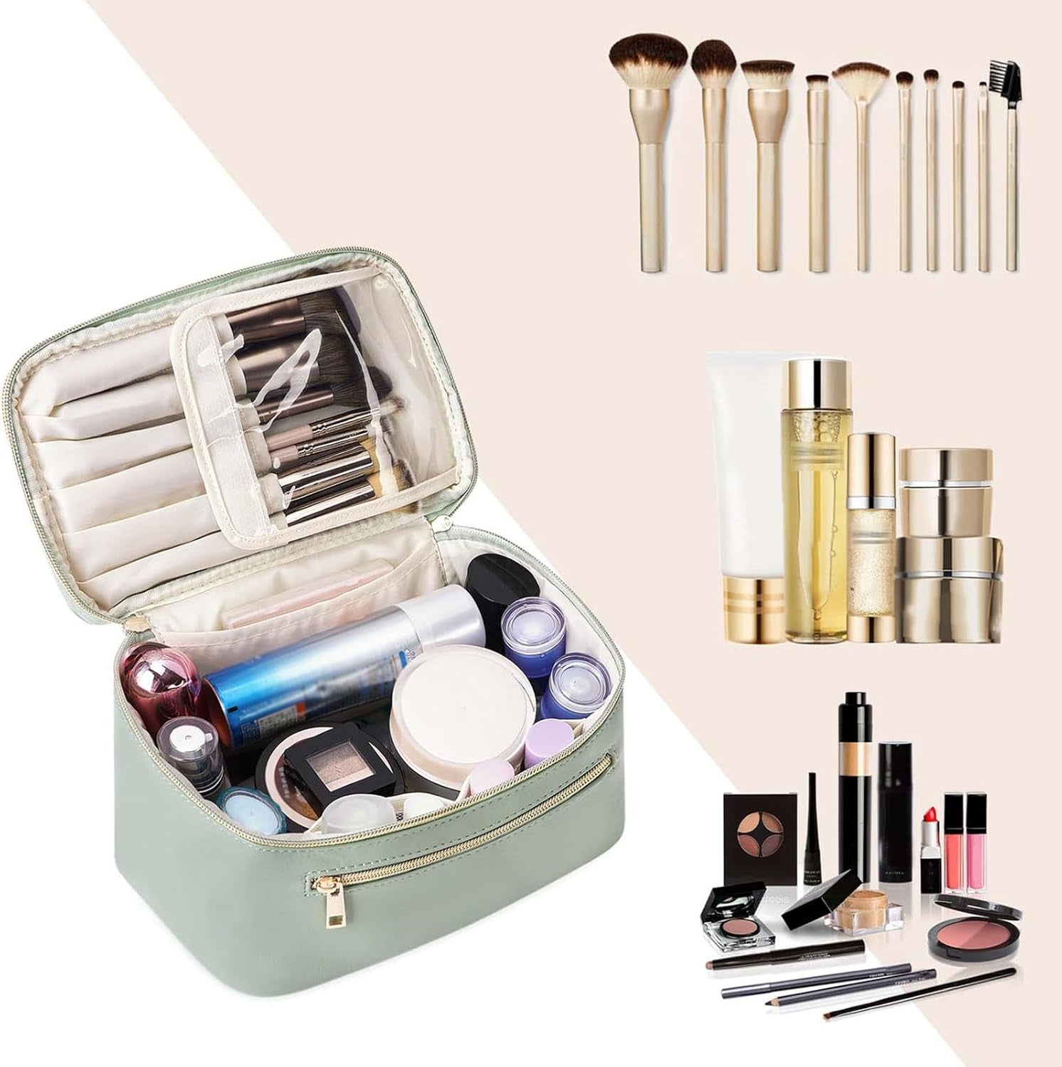 Heavenly Gadget Sage Green Leather / Medium Sage Vegan Leather Makeup Organizer