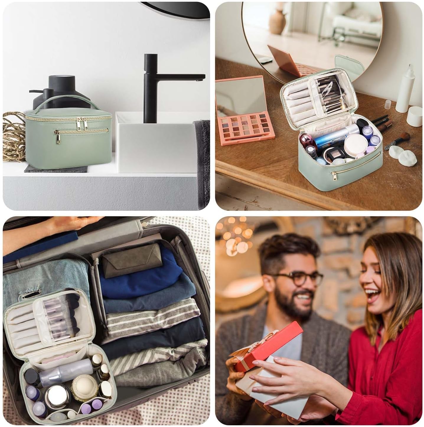 Heavenly Gadget  Sage Green Leather / Medium Sage Vegan Leather Makeup Organizer