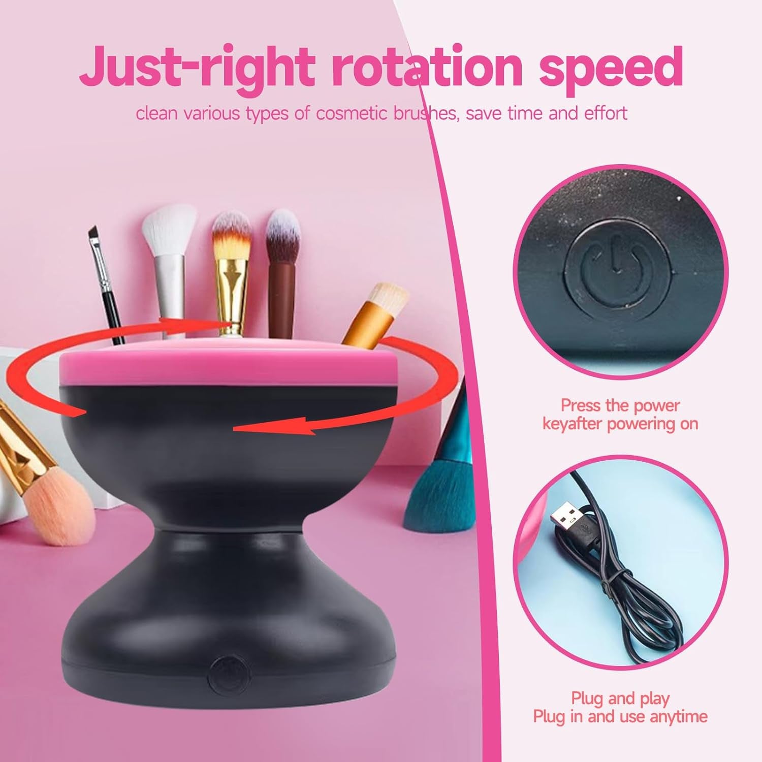 Makeup Brush Cleaner, Electric Makeup Brush Cleaner for Beauty Makeup Brush Set Cleaning Tool, Gift for Ladies, Mother&