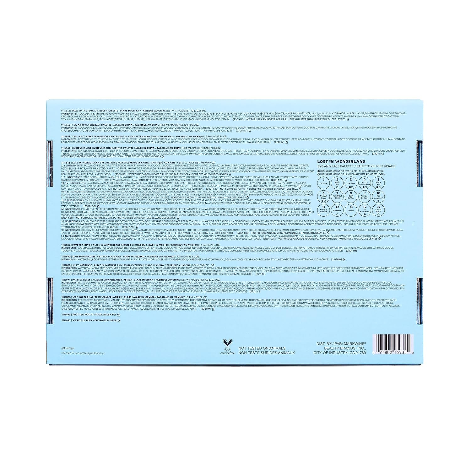 Heavenly Gadget  Alice In Wonderland / 12 Piece Set Alice in Wonderland Makeup Collection