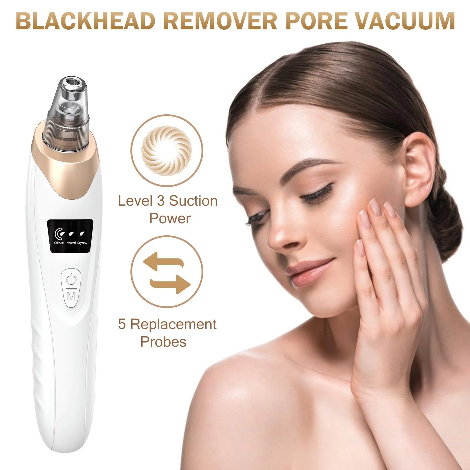 Blackhead Remover Vacuum Pore Extractor Kit - Blackhead Extractor Tool with 3 Adjustable Suction Levels, 5 Probes, USB Rechargeable, Suitable for Women and Men