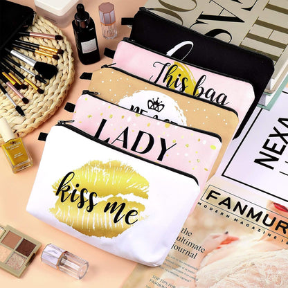 Heavenly Gadget  Black, Gold And Pink Style Alphabet Cosmetic Bag Set - 10PC Lettered Makeup Pouches
