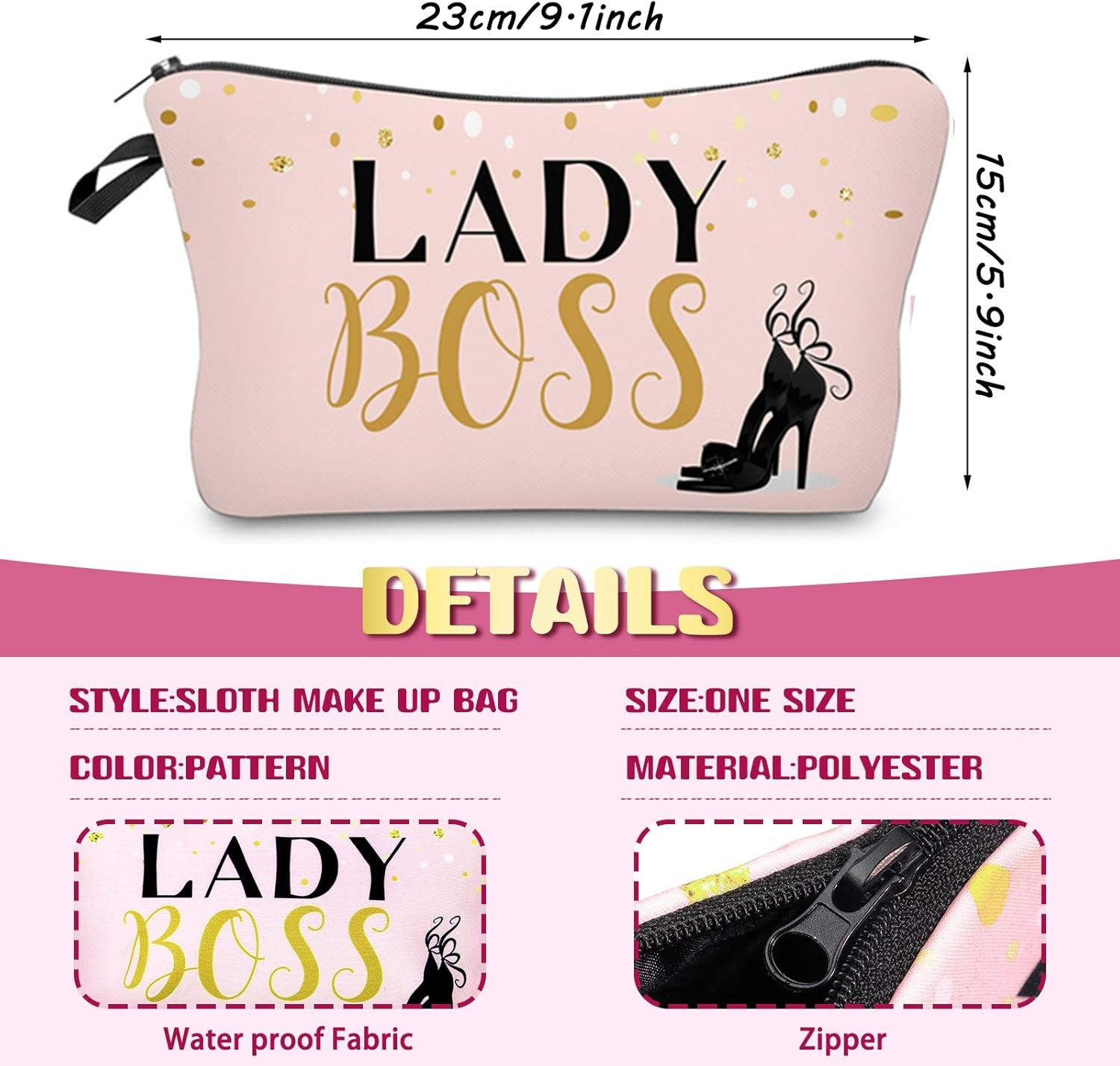 Heavenly Gadget  Black, Gold And Pink Style Alphabet Cosmetic Bag Set - 10PC Lettered Makeup Pouches