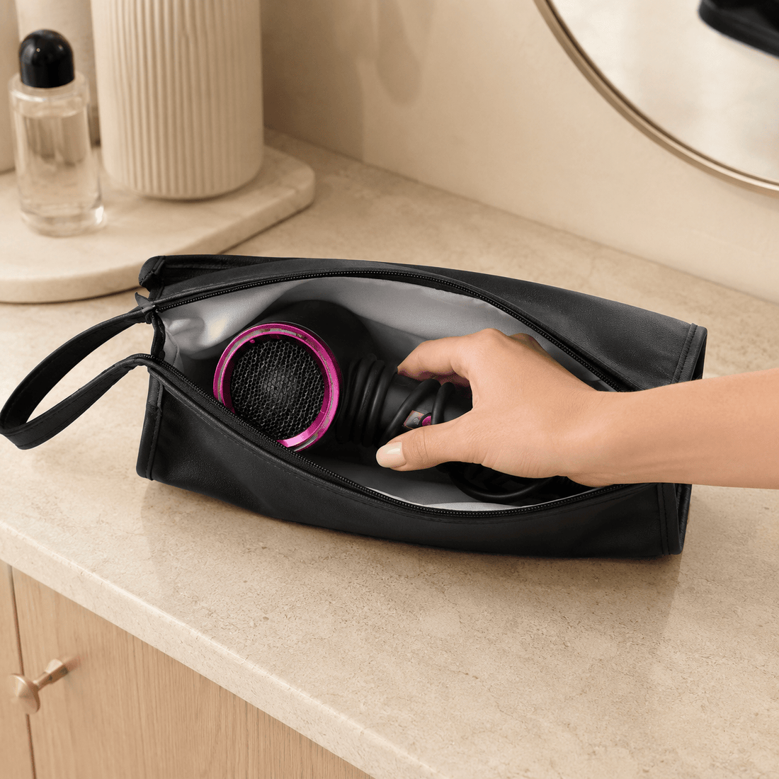 Travel Portable Hair Dryer Storage Bag – PU Organizer Case