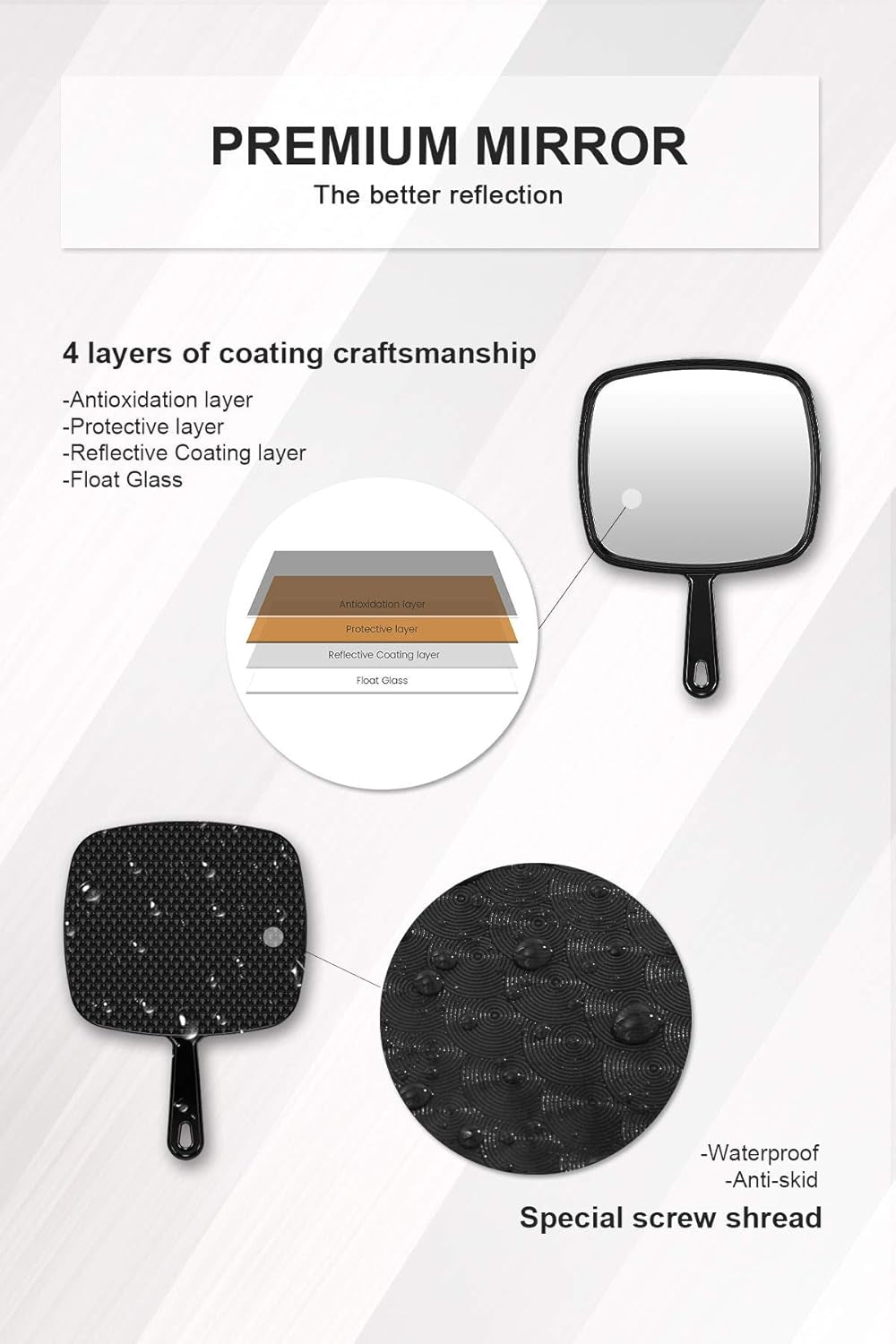 Heavenly Gadget  12.6"L X 8.9"W-3Pcs Salon Pro 3-Pack Hand Mirrors – Extra Large &amp; Durable