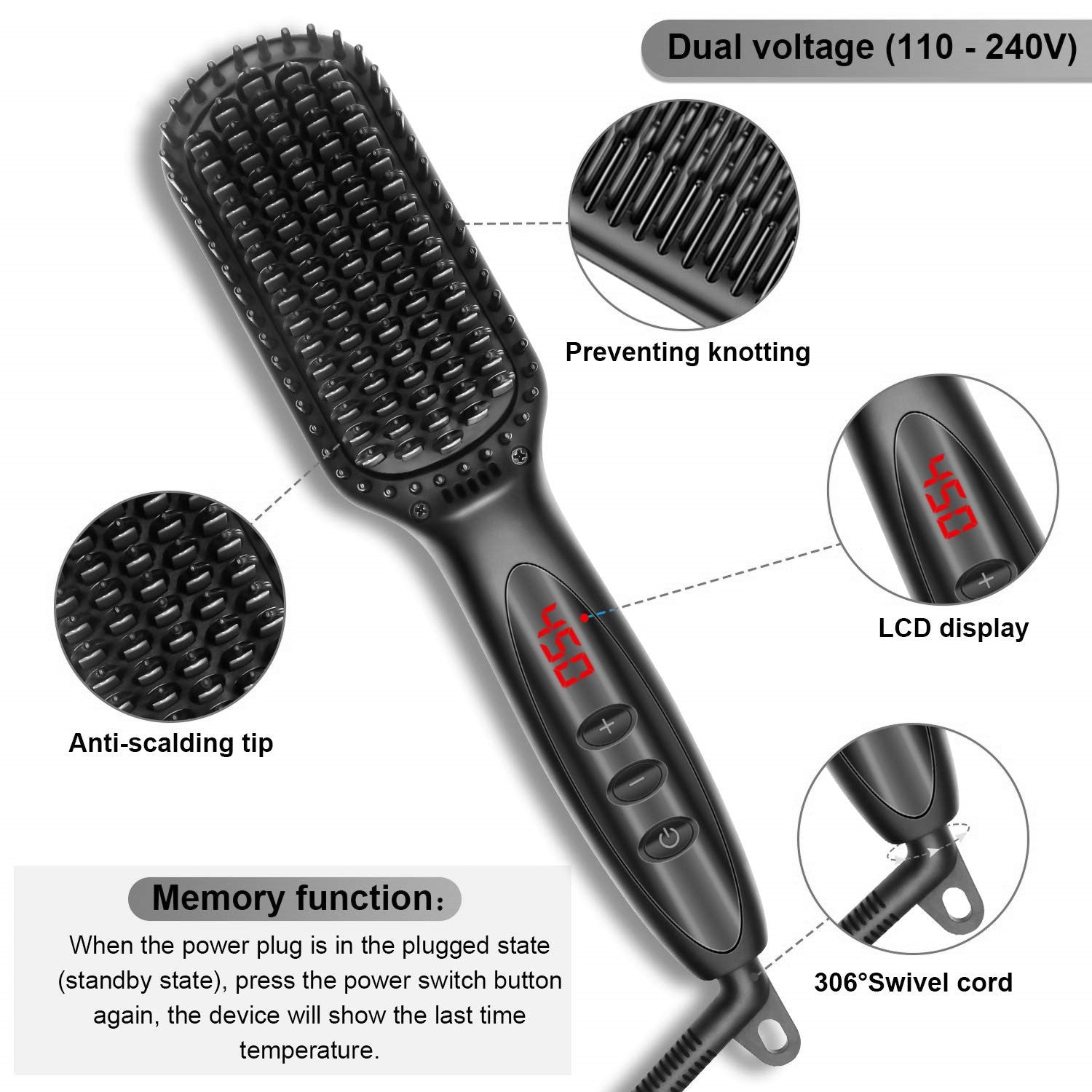LCD Hair Straightening Comb with Liquid Crystal Display