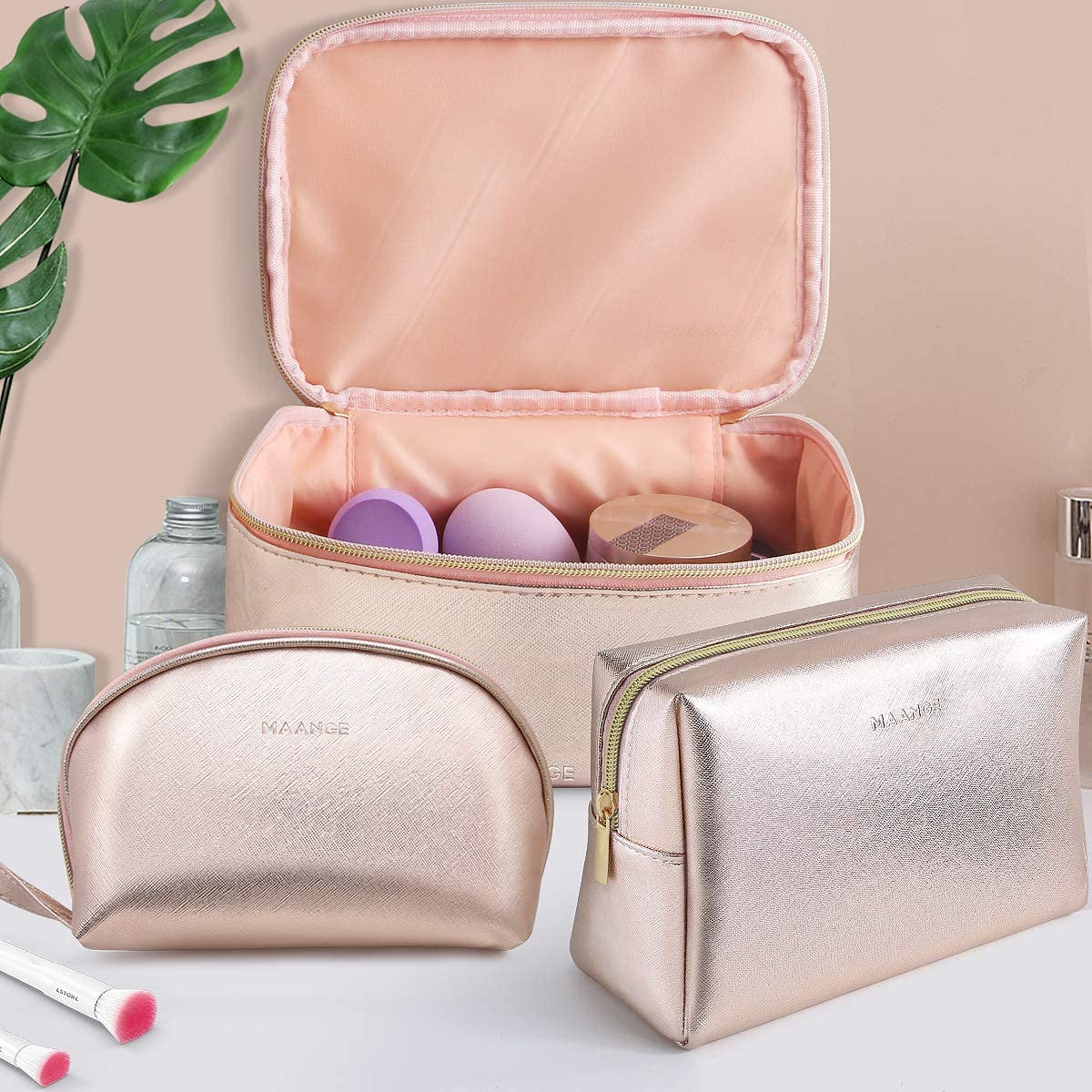 Heavenly Gadget  Rose Gold Trio Travel Makeup Bags