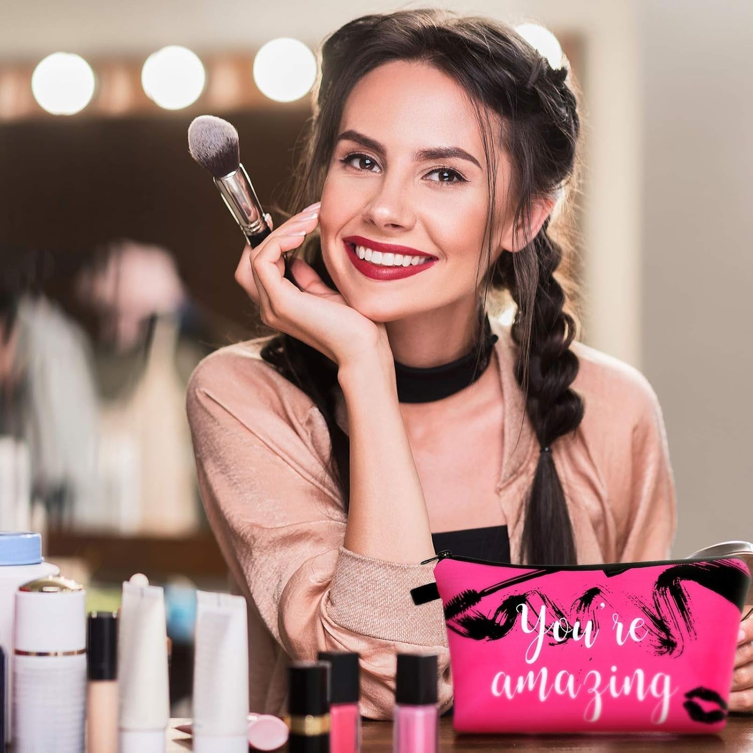 Heavenly Gadget  Black, Gold And Pink Style Alphabet Cosmetic Bag Set - 10PC Lettered Makeup Pouches