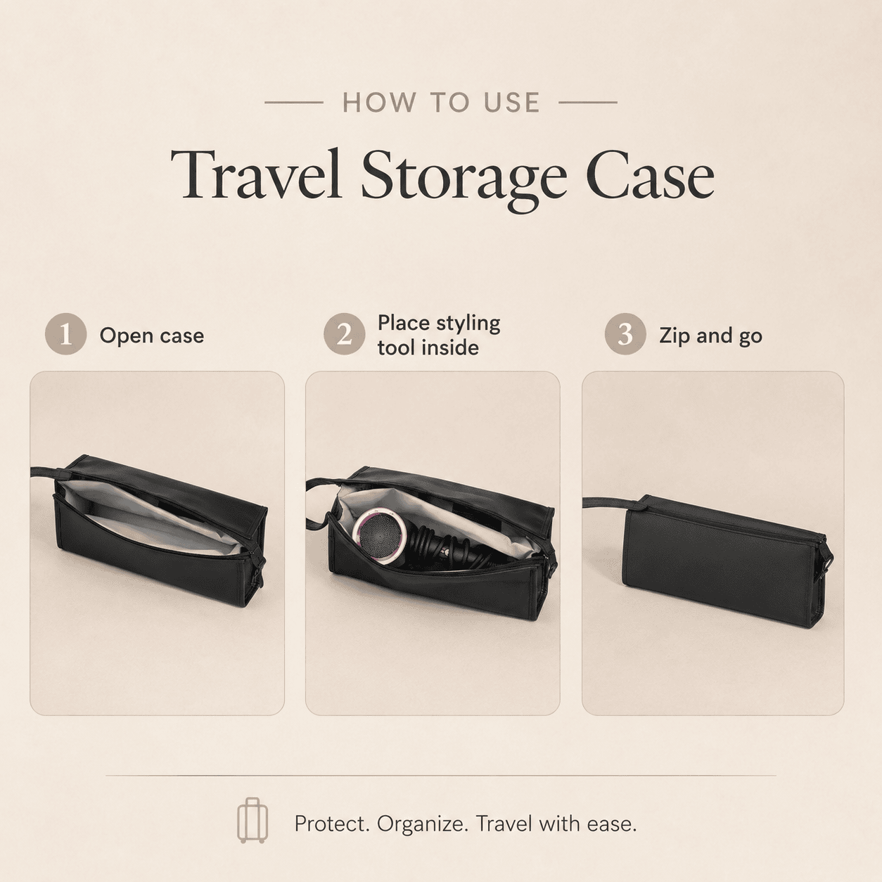 Travel Portable Hair Dryer Storage Bag – PU Organizer Case