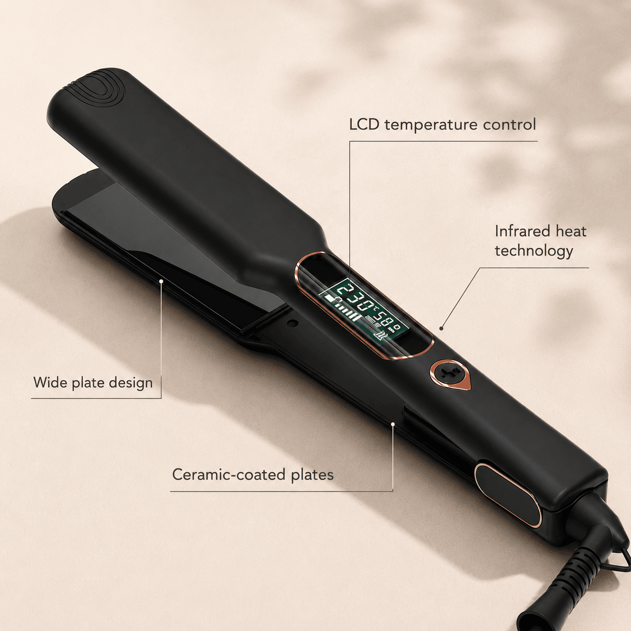 LCD Display Infrared Hair Straightener with Wide Plate