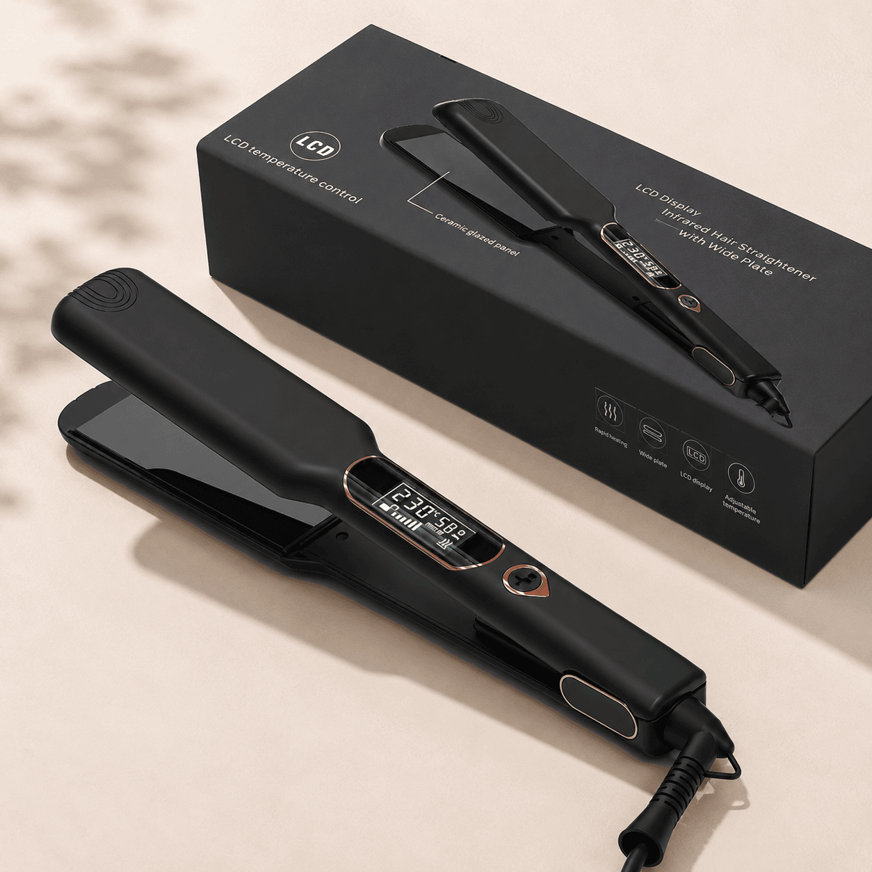LCD Display Infrared Hair Straightener with Wide Plate