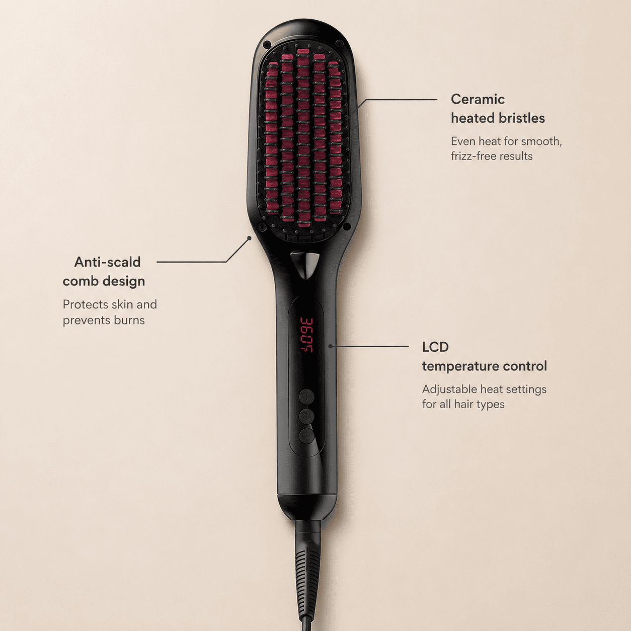 LCD Hair Straightening Comb with Liquid Crystal Display