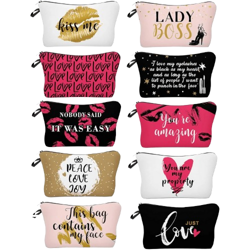 Alphabet Cosmetic Bag Set - 10PC Lettered Makeup Pouches