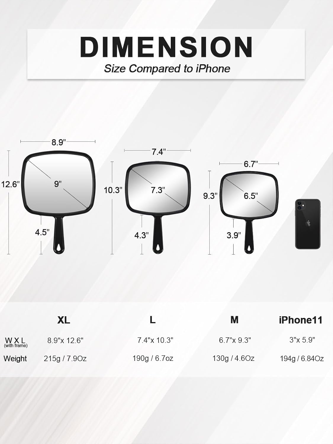 Heavenly Gadget  12.6"L X 8.9"W-3Pcs Salon Pro 3-Pack Hand Mirrors – Extra Large &amp; Durable