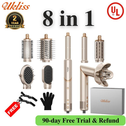 【NEW LAUNCH】UKLISS Fusionair DIY Hairstyler 8 in 1 Champagne Gold 90-Day Free Trial &amp; Refund 2 Year Warranty 110000RPM Hairdryer + Haircurler + Hairstraightener + Hotairbrush + Lowtemperaturehaircare + Negativeions + Blowoutboost + Hairdiffuser + Fluffier