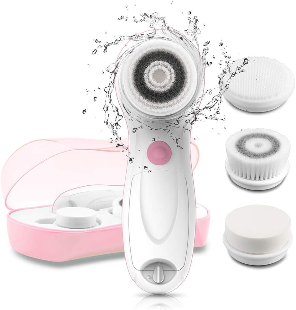 Facial Cleansing &amp; Exfoliator Brush Set with Travel Case 3 Professional Cleansing Brush Heads for Oil/Sensitive/Combination Skin |Waterproof, Dual Speed