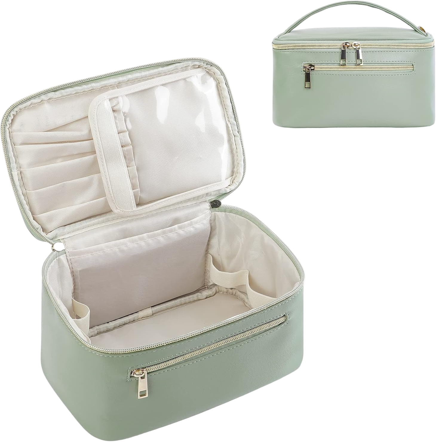 Heavenly Gadget  Sage Green Leather / Medium Sage Vegan Leather Makeup Organizer