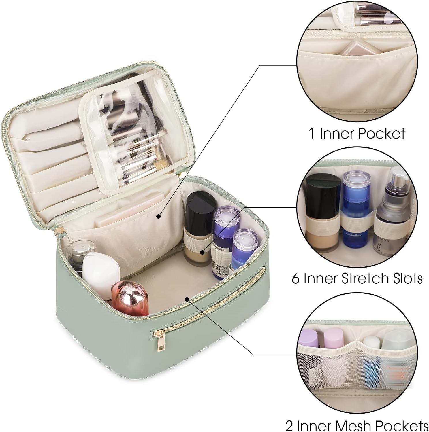 Heavenly Gadget  Sage Green Leather / Medium Sage Vegan Leather Makeup Organizer