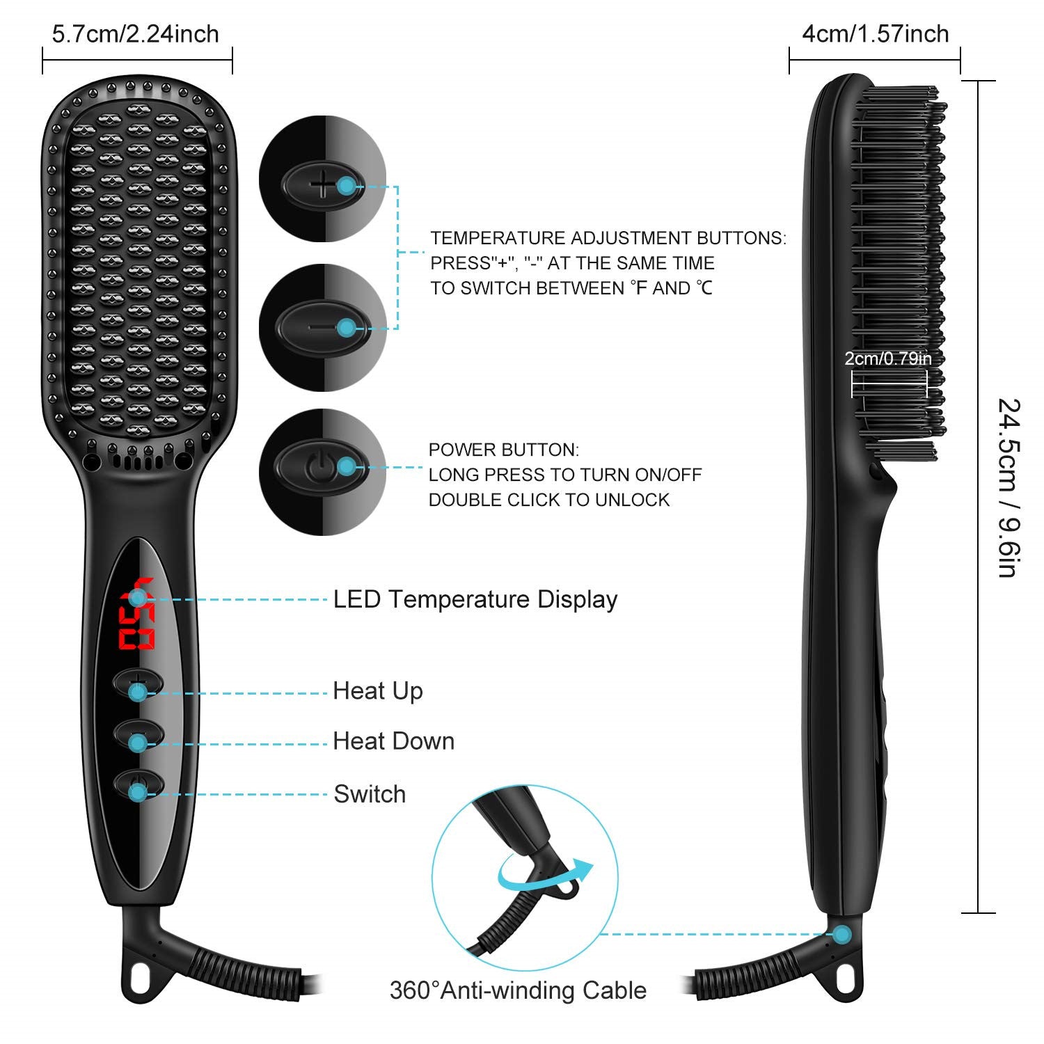 LCD Hair Straightening Comb with Liquid Crystal Display